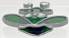 Vintage Tiffany Stained Glass Green Frog Metal Suncatcher 3-1/2″ x 3-1/2″