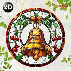 SET OF 2 – 2D Flat Acrylic Vintage Bells Sun catcher 7.8″ Round Window Decor