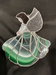 Stained Glass green dress ANGEL with a Dove Sun Catcher 7”