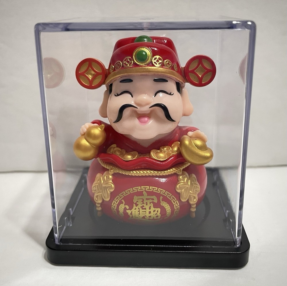 Solar powered FORTUNE GOD with Yuan Bao & Hulu Figuire 2.5”H,New!