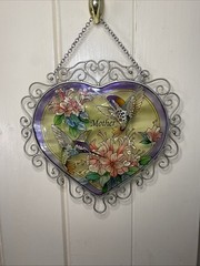 Stained Glass Hummingbird Sun Catcher Heart Shape Window Decor “Mother”