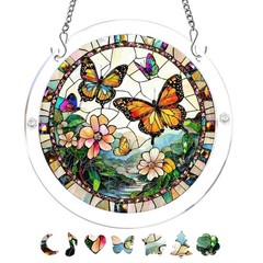Classic Floral Butterfly Valley Stained Acrylic Puzzle Suncatcher Wall Ornament