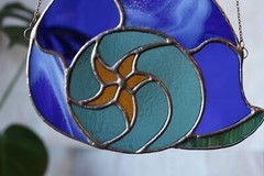 Starry Night Stained Glass Snail Shell, Van Gogh Inspired, OOAK Blue and Yellow