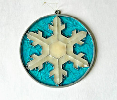 Vintage Sun Catcher-Stained Glass: Snowflake with Blue Background