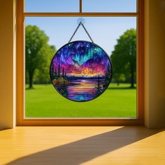 Aurora Stained Glass Window Hanging Sun Catcher Indoor Wall Decor 7.8in