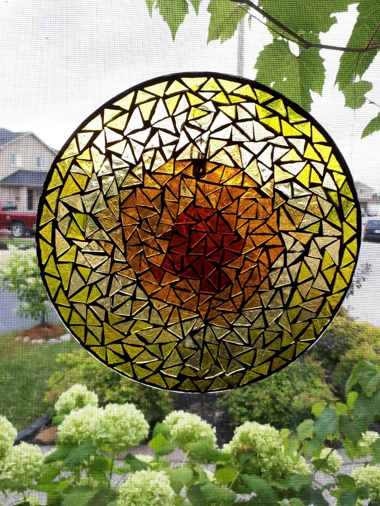 Yellow and Amber stained glass mosaic suncatcher