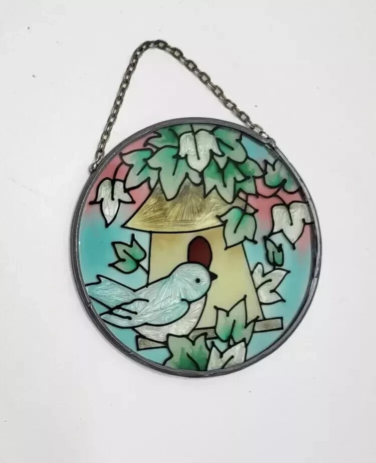Suncatcher Joan Baker Designs Bird Birdhouse Outdoor Scene Hand Painted 3.5″