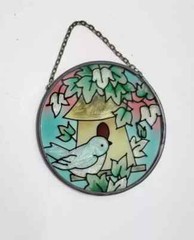 Suncatcher Joan Baker Designs Bird Birdhouse Outdoor Scene Hand Painted 3.5″