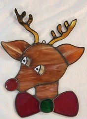 Christmas Rudolph Reindeer Stained Glass Leaded Window Sun Catcher 7″ x 9″