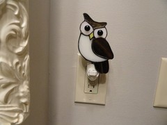 Stained Glass Owl Night Light, Handmade Owl Lamp, Rustic Owl Decor