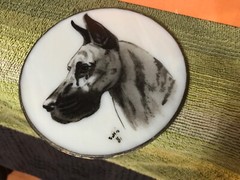 hand painted great dane suncatcher black and white 5″…….h7