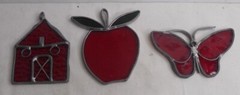 Vintage 1-Lot of (3) Red Lead Stained Glass Sun Light Catchers Window Hanging