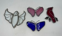 4 Stained Glass Suncatchers Blue Pink Butterflies Cardinal Dove