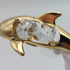 Dolphin Suncatcher Figurine Crystal Mascot International 1993 Goldtone 3.75″ L
