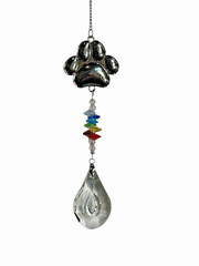 NEW sun catcher crystals rainbow colors hangs 13-15 inches SILVER PAW PRINT