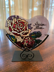 Joan Baker Stained Glass Heart Candle Holder Praise Him Religious Sun Catcher