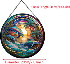 Dolphin Ocean Sunset Suncatcher Stained Glass,Hanging Stained Glass for Windo…