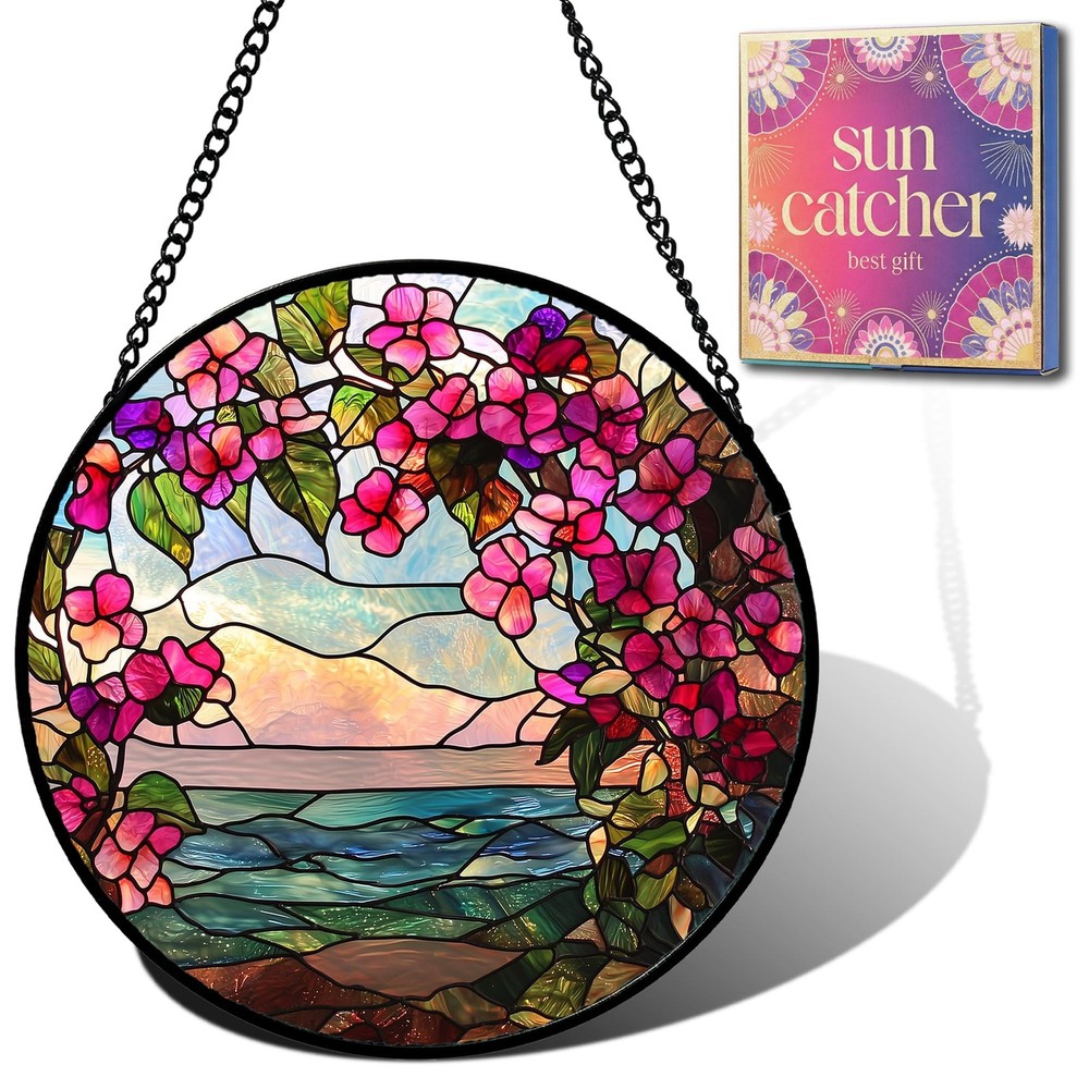 “Ocean Flowers Faux Stained Glass Sun Catcher – Unique Gift for Women”