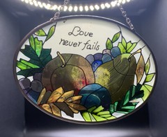 Joan Baker Suncatcher Stained Glass Love Never Fails Fruits And Leaves
