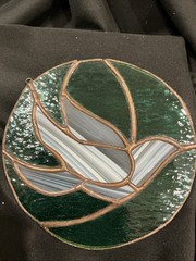 Stained Glass Dove Sun Catcher By Artist Jim Flower Green, Gray Striped 7 1/4”