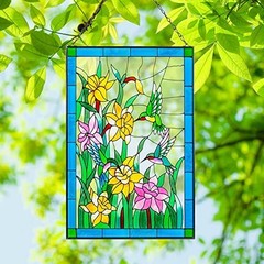 Hummingbird Stained Glass Window Hanging 10×15 Inch Suncatcher for Indoor
