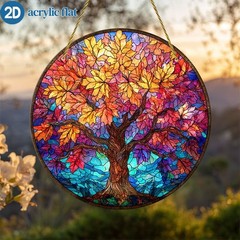 Vibrant Maple Tree Acrylic Suncatcher Flat Circular Indoor Hanging Decoration