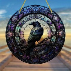 Dark Raven Twisted Branch Printed Circular Acrylic Front Door Wall Hanging