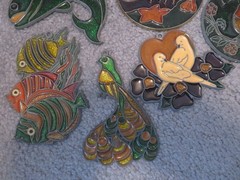 Vtg Lot of 6 Sun Catchers Stained Glass Acrylic and Metal Fish, Birds, Travel