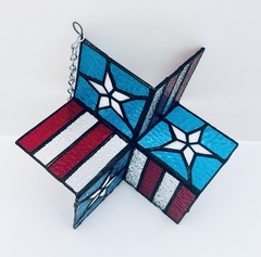Stained Glass 3D Texas Flag Suncatcher Red Blue White Hanging Rotates Chain