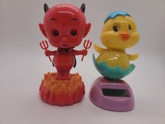 Solar Powered Dancing Devil & Dancing Chick Easter Halloween Decor Bobble Head