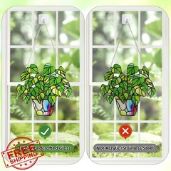 Marzovitra Stained Glass Green Plant Suncatcher