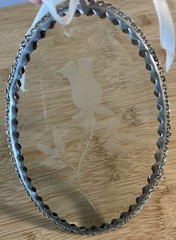 Rose Etched Beveled Glass Suncatcher w/Silver Chain Trim