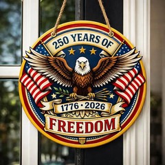 Patriotic Eagle USA Freedom Wall Sign with Rope