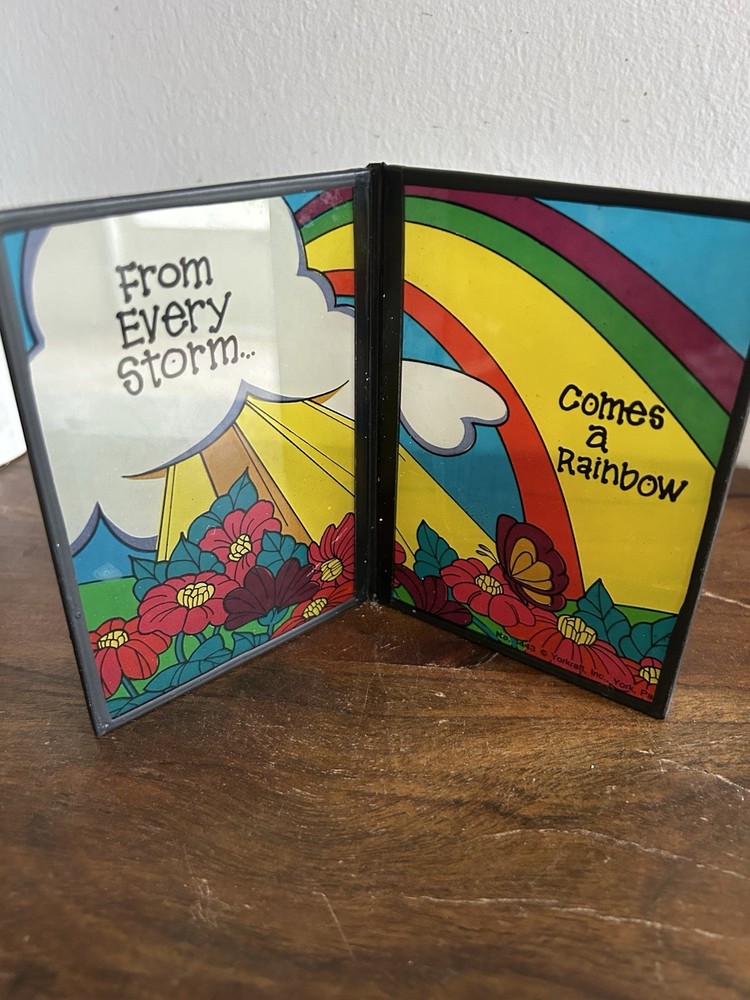 Vtg Yorkraft Seriglass Stained Glass Sun Catcher Card Every Storm Rainbow Art
