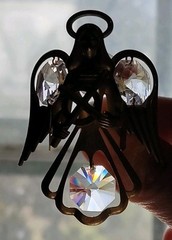 24K Gold Plated Austrian Crystal Angel Holding Cross Window Ornament Suncatcher