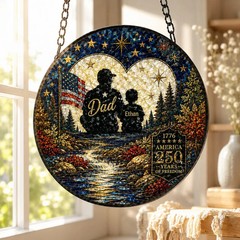 Personalized Dad Patriotic Stained Glass Suncatcher Father’s Day