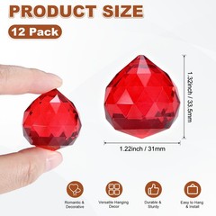 12-Pack Crystal Ball Prisms, 33.5mm/1.32 Inch Pendant Hanging [Red]
