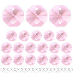 20PCS Crystal 2 Hole Octagon Prisms, 14mm/0.55″ Pendant Hanging [Pink]