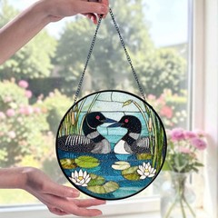 Stained Glass Couple Loon Suncatcher Lake Wildlife Window Decor & Loon Bird Gif