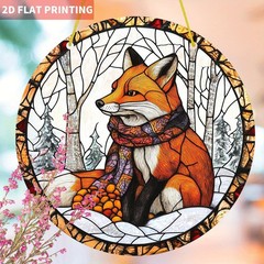 Scarfed Fox Winter Acrylic Suncatcher Cozy Rustic Boho Window Wall Hanging Decor
