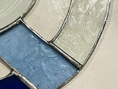 GENUINE LEADED Vintage Stained Glass Beveled Blue Sun Catcher Etched Sailboat