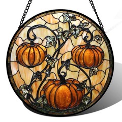Stained Glass Pumpkin Suncatcher – Halloween Decor, Gothic Sun Catcher for Door