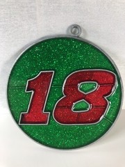 #18 Round Sun Catcher: Green And Red- Bobby Labonte Kyle Busch Nascar