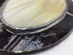 Suncatcher Slag Glass Dried Pressed Flowers Oval Frame Vtg 1970’s Signed Temme