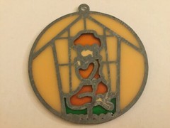 Vintage Praying Boy Child Metal/Plastic Stained Glass-Style Suncatcher Ornament