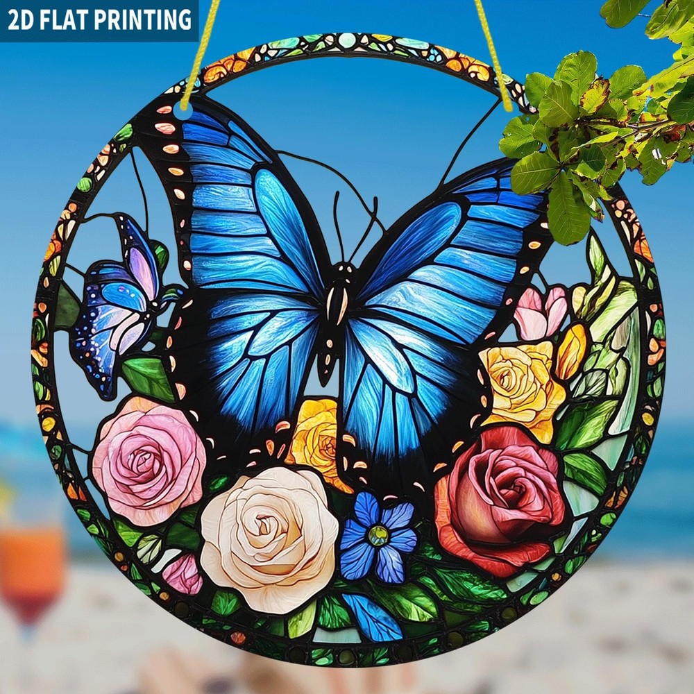 Large Bright Blue Morpho Butterfly Small Butterfly Colorful Acrylic Suncatcher