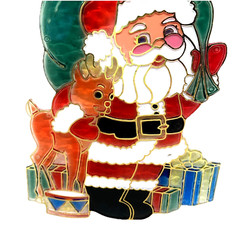 Lot of 2 Acrylic Santa Claus Rudolph Presents and Christmas Candles Vintage