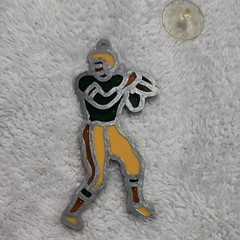 Football Player Glass Metal Suncatcher Green Yellow Brown 5in