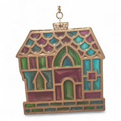 Vintage Handmade Stained Glass House Cottage Suncatcher Hanging Decor 6″ x 5 3/4