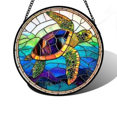 Stained Glass Turtle Suncatcher Ocean Decor for Home and Gifts, 9.8 in